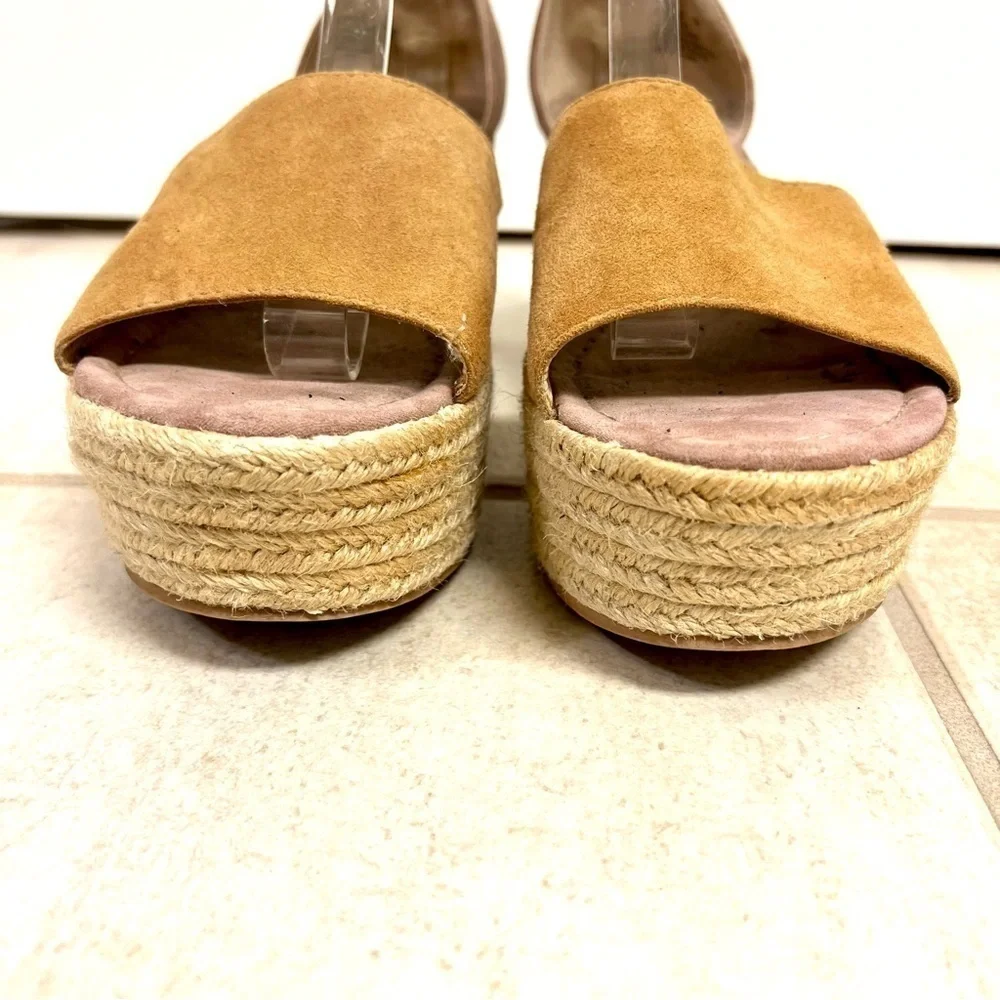 Steve Madden Apollo Suede Leather Espadrille Platform Sandals Gold Tan Boho 9M